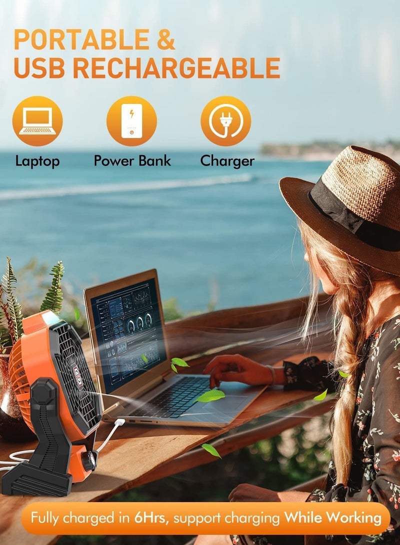 Portable Fan Rechargeable Outdoor Camping Fan with LED Lantern and Hook USB Small Desk Fan Cordless Fan for Bedroom Table Home Office Tent Travel - Image 5