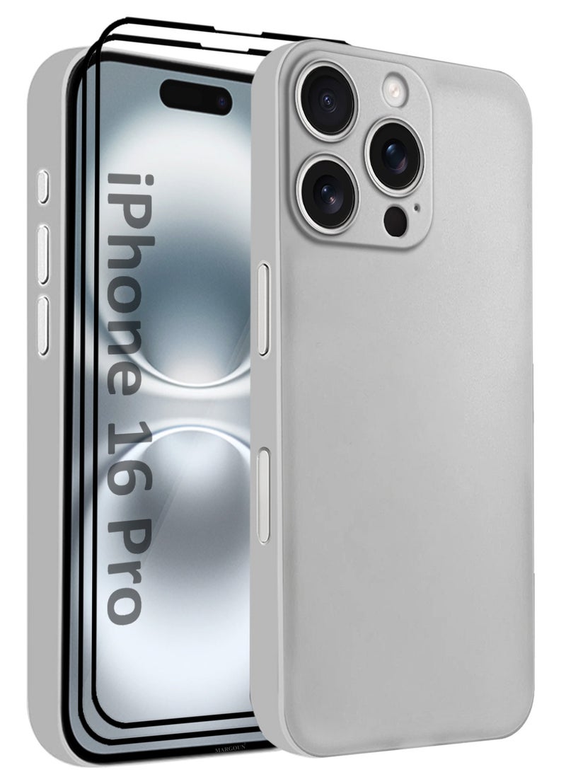 CATANES 3Packs Thin Case for iPhone 16 Pro , Back Cover Sturdy Durable Ultra-Thin Case Drop Protection Cover Clear with Two 3D Screen Protectors - Light Grey - Image 1