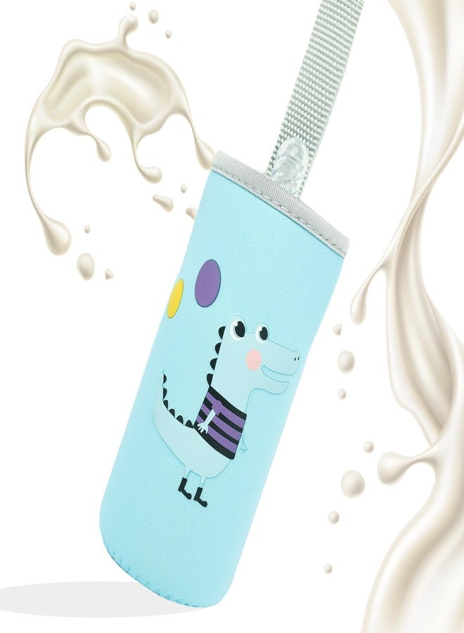 THE LITTLE LOOKERS Cute Animated Patterned Soft Stretchable Baby Feeding Bottle Cover with Easy to Hold Strap for 120ml, 150ml, 240ml (Dinosaur, Pack of 1)