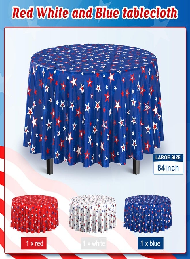 Jectivs 3 Pack 4th of July Memorial Day Tablecloth Decorations, Plastic Round American Red White Blue Stars Table Cloth Patriotic Disposable Table Cover for Independence Day Party Supplies, 54x108 Inch - Image 3
