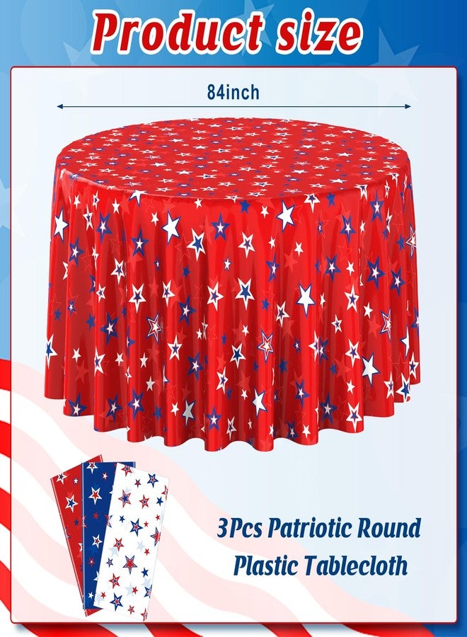 Jectivs 3 Pack 4th of July Memorial Day Tablecloth Decorations, Plastic Round American Red White Blue Stars Table Cloth Patriotic Disposable Table Cover for Independence Day Party Supplies, 54x108 Inch - Image 2