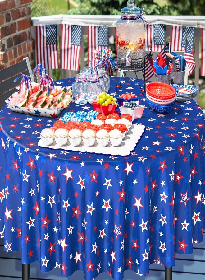 Jectivs 3 Pack 4th of July Memorial Day Tablecloth Decorations, Plastic Round American Red White Blue Stars Table Cloth Patriotic Disposable Table Cover for Independence Day Party Supplies, 54x108 Inch - Image 5