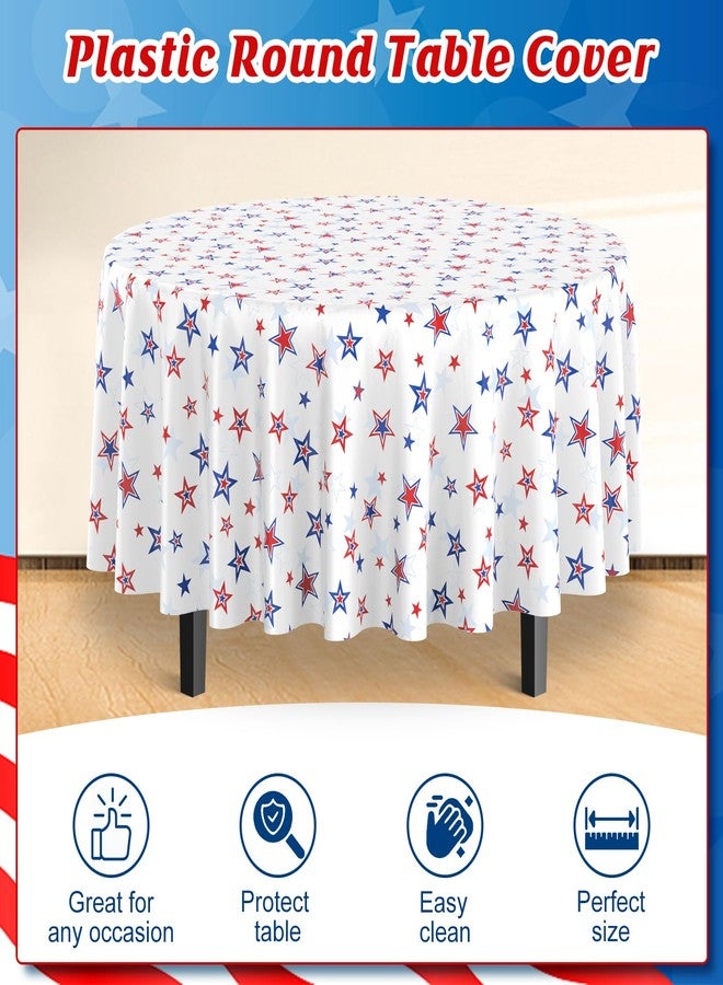 Jectivs 3 Pack 4th of July Memorial Day Tablecloth Decorations, Plastic Round American Red White Blue Stars Table Cloth Patriotic Disposable Table Cover for Independence Day Party Supplies, 54x108 Inch - Image 4