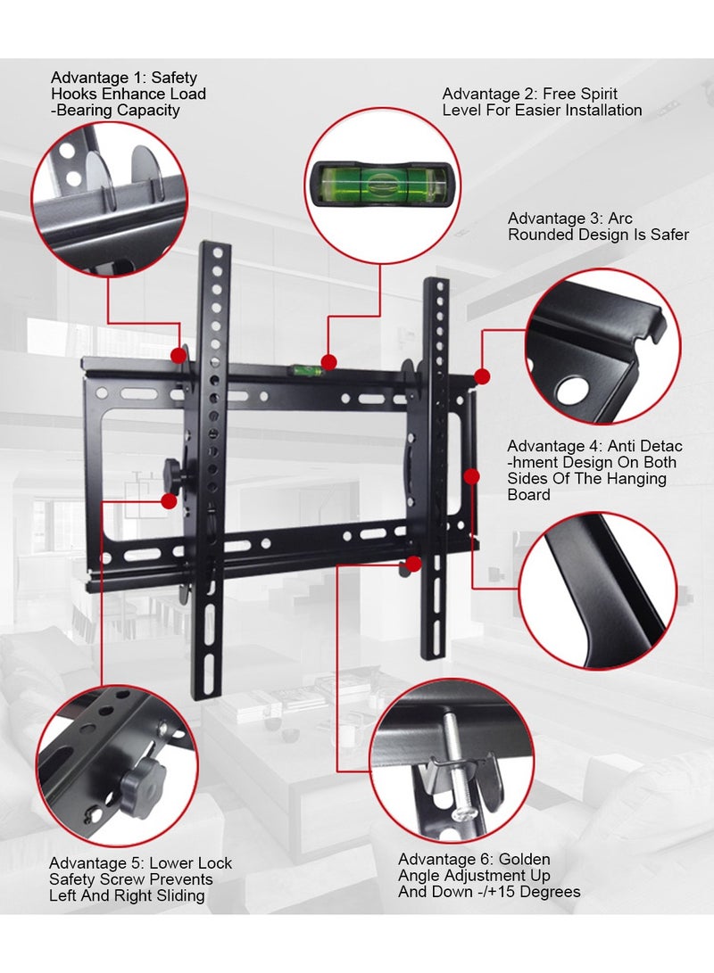فلاشهوك دعامة تثبيت على الحائط للتلفزيون قابلة للإمالة لمعظم أجهزة التلفاز ذات الشاشات المنحنية المسطحة LED LCD OLED مقاس 26-55 بوصة مع الحد الأقصى VESA 440x410MM - Image 4