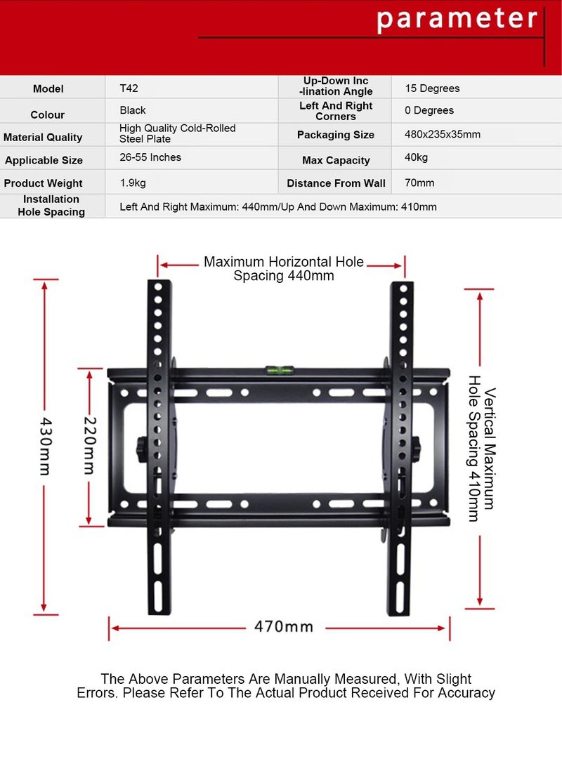 فلاشهوك دعامة تثبيت على الحائط للتلفزيون قابلة للإمالة لمعظم أجهزة التلفاز ذات الشاشات المنحنية المسطحة LED LCD OLED مقاس 26-55 بوصة مع الحد الأقصى VESA 440x410MM - Image 5