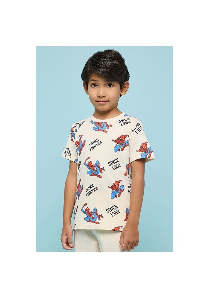 أر أند بي Spider-Man Print T-Shirt with Crew Neck and Short Sleeves