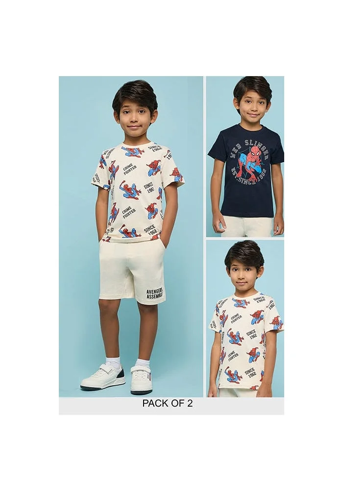 أر أند بي Spider-Man Print T-Shirt with Crew Neck and Short Sleeves