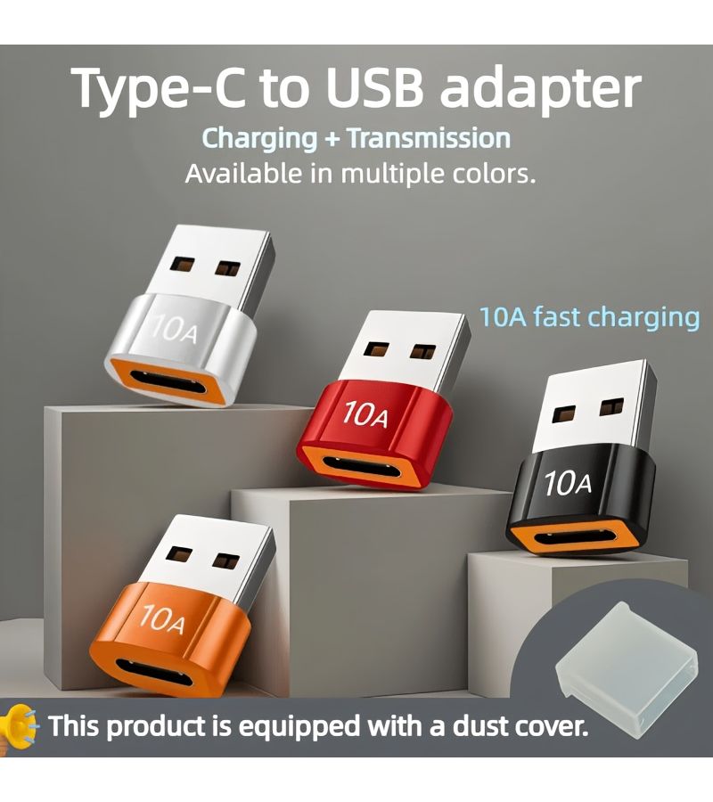 Gray USB Type C To USB Adapter 10A Plug And Play With Dust Cover - Image 1