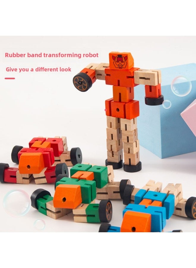 Wooden Robot Model Early Education Yiwu Toys Creative Deformation Wood Robot Building Blocks Children's Toys Wholesale-Color:Red (boxed) - Image 2