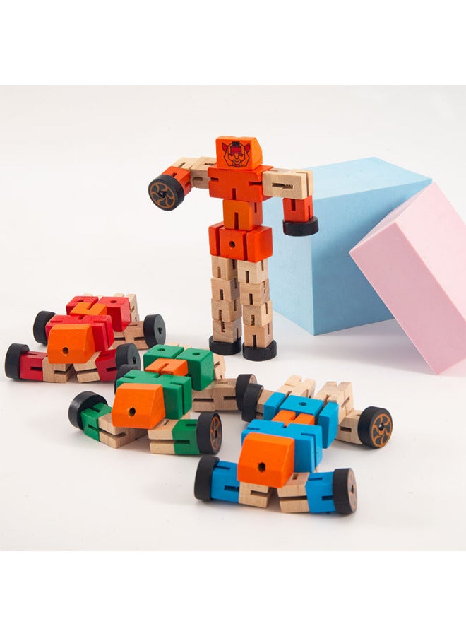 Wooden Robot Model Early Education Yiwu Toys Creative Deformation Wood Robot Building Blocks Children's Toys Wholesale-Color:Red (boxed) - Image 3