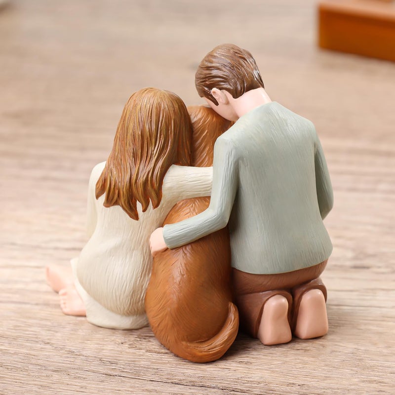 Hensonever Couple With Dog Figurines Ornaments We Are A Family Dog Memorials Statues For Dog Lovers - Image 5