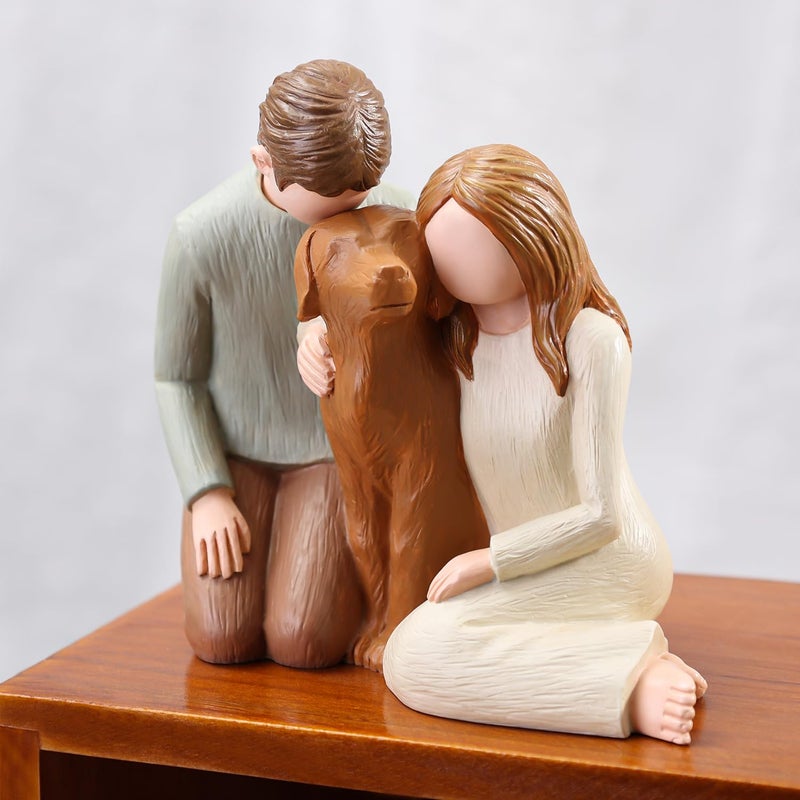 Hensonever Couple With Dog Figurines Ornaments We Are A Family Dog Memorials Statues For Dog Lovers - Image 3