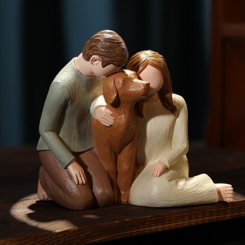 Hensonever Couple With Dog Figurines Ornaments We Are A Family Dog Memorials Statues For Dog Lovers - Image 4