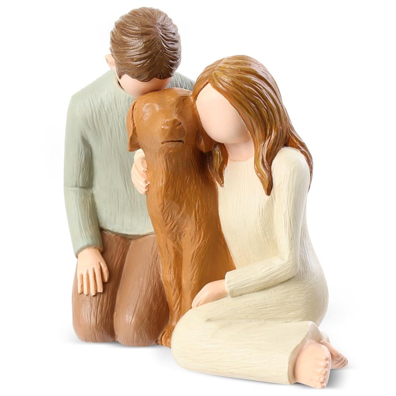 Hensonever Couple With Dog Figurines Ornaments We Are A Family Dog Memorials Statues For Dog Lovers - Image 2