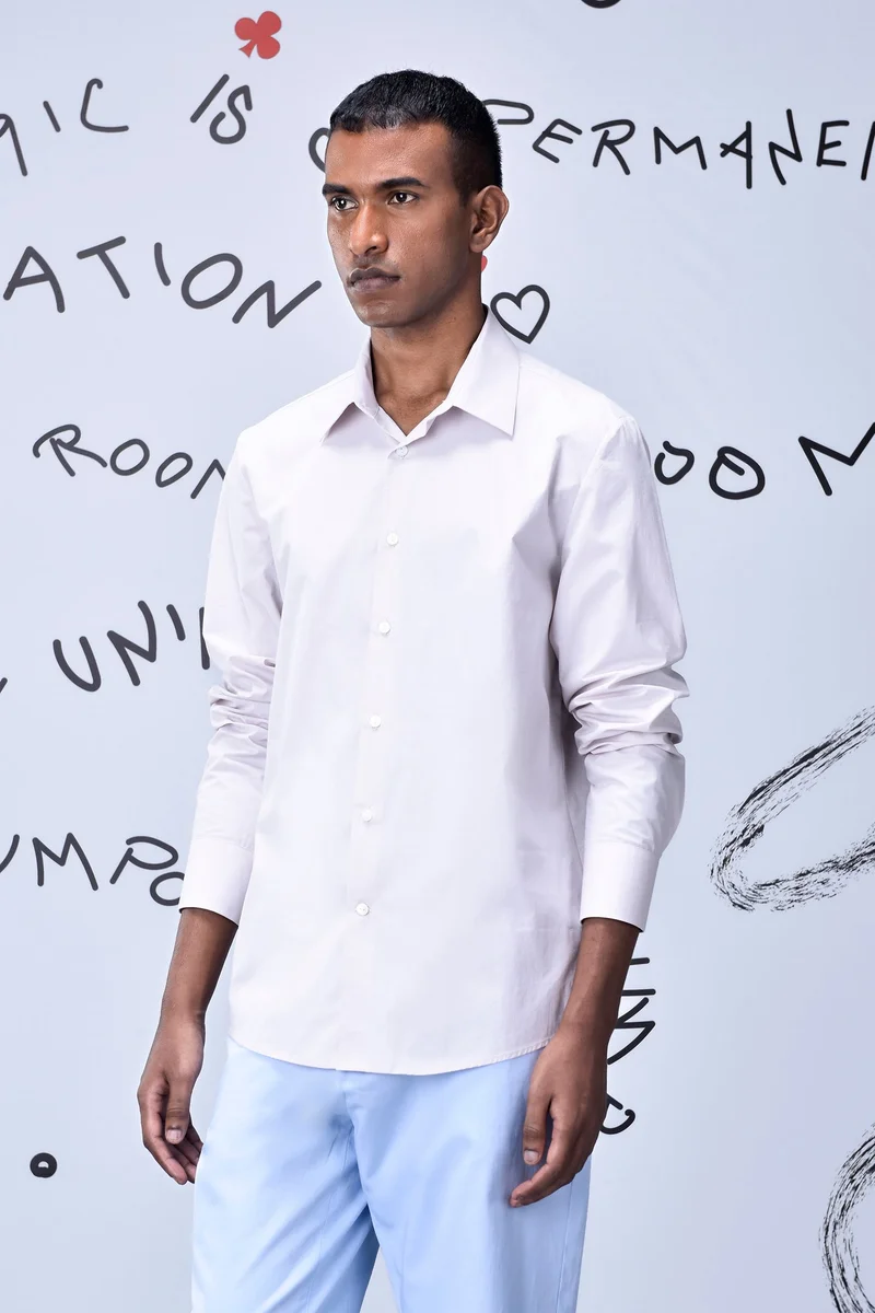 Genes Lecoanet Hemant Cotton Poplin Regular Fit Shirt- Pearl Grey