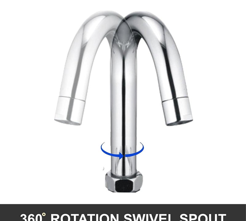 DRIZZLE Swift Swan Neck Pillar Cock Basin Tap Brass with 360 Degree Swivel Spout - Image 4