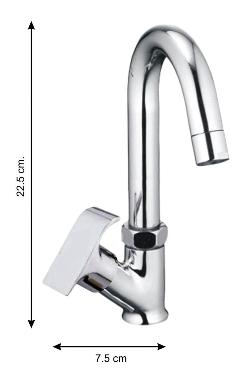 DRIZZLE Swift Swan Neck Pillar Cock Basin Tap Brass with 360 Degree Swivel Spout - Image 2