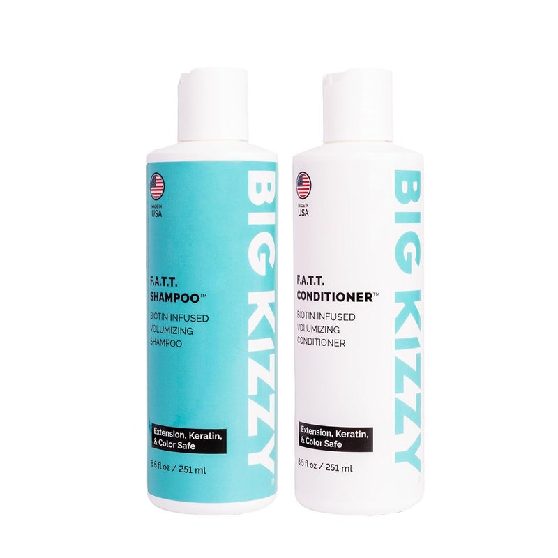 Big Kizzy Volumizing & Thickening Biotin Shampoo & Conditioner Set - F.A.T.T. by Big Kizzy, Gentle Hair Care Safe for Extensions, Color & Keratin Treatments - Strengthens & Nourishes Fragile Hair