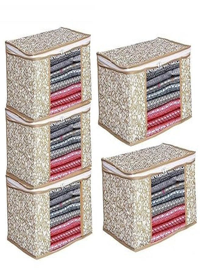HDR MALL Saree Organizer for Wardrobe - Foldable Saree Covers with Zip, Multipurpose Storage Bag for Suit, Lehanga, Dress Packing with Transparent Window Pack of 6 Pcs. (Beige) - Image 3
