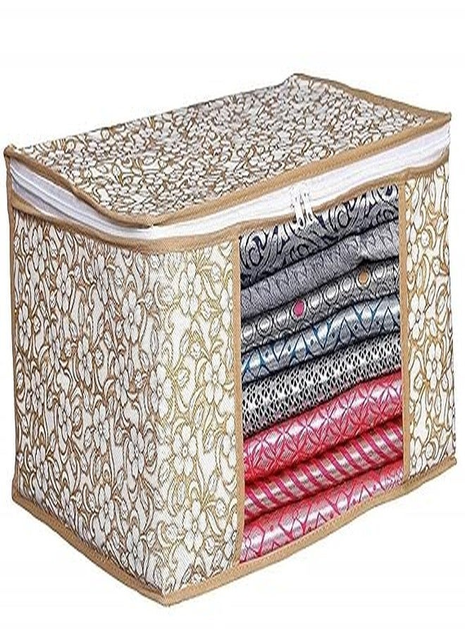HDR MALL Saree Organizer for Wardrobe - Foldable Saree Covers with Zip, Multipurpose Storage Bag for Suit, Lehanga, Dress Packing with Transparent Window Pack of 6 Pcs. (Beige) - Image 2