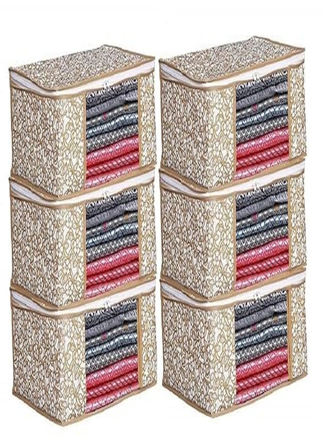 HDR MALL Saree Organizer for Wardrobe - Foldable Saree Covers with Zip, Multipurpose Storage Bag for Suit, Lehanga, Dress Packing with Transparent Window Pack of 6 Pcs. (Beige) - Image 1