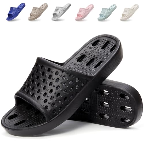 Xomiboe Shower Shoes Women Non Slip Men Shower Slippers College Dorm Room Essentials for Girls Kids Sandals Swimming Water Shoe Quick Drying (Black,EU36-37) - Image 1