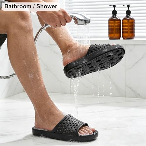 Xomiboe Shower Shoes Women Non Slip Men Shower Slippers College Dorm Room Essentials for Girls Kids Sandals Swimming Water Shoe Quick Drying (Black,EU36-37) - Image 2