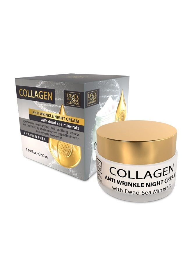 Dead Sea Collection Anti-Wrinkle Night Cream for Face with Collagen - Anti Aging - Skin Care with Sea Minerals - Nourishing, Moisturizer, Hydrating and Smoothing Face Cream (1.69 fl.oz) - Image 1