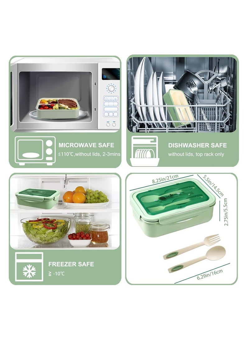 3 Compartments Bento Boxes,1400 ML Leak Proof Bento Lunch Box with Spoon Fork and BPA Free,Microwave and Dishwasher Safe（Green） - Image 3