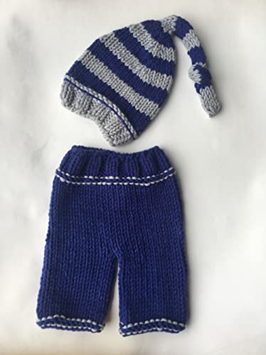 PINBO Newborn Baby Photography Prop Crochet Knitted Costume Striped Hat Pants Blue Gray - Image 3