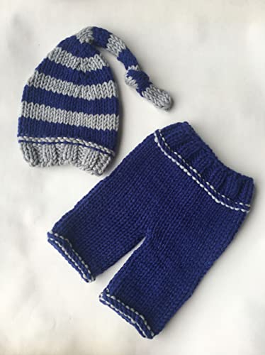 PINBO Newborn Baby Photography Prop Crochet Knitted Costume Striped Hat Pants Blue Gray - Image 4