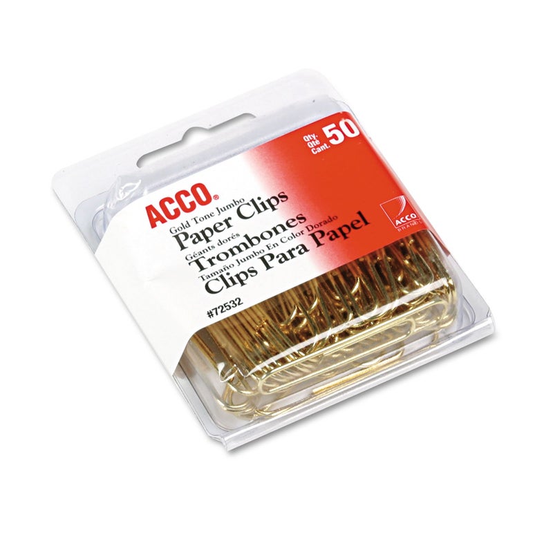 ACCO Brands ACCO Paper Clips, Jumbo, Smooth, Gold, 50 Clips/Box (72532) - Image 1
