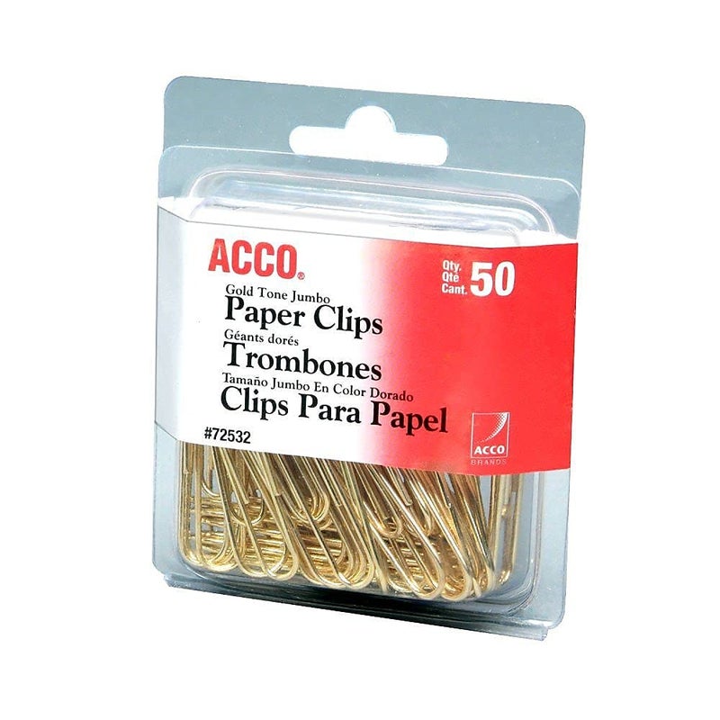 ACCO Brands ACCO Paper Clips, Jumbo, Smooth, Gold, 50 Clips/Box (72532) - Image 2