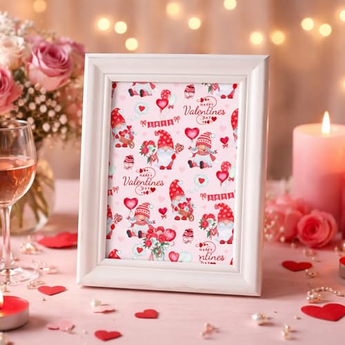 Yarcony Valentines Wrapping Paper, Elegant Pink Gift Wrapping paper, Reversible Happy Gnomes and Love Gift Wrap for Valentine's Day, Anniversary, Birthday, Mother's day,Wedding(Mini Roll, 17 Inch X 33 Feet) - Image 5
