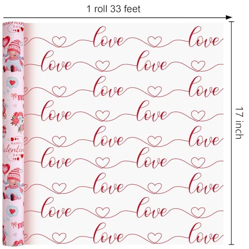 Yarcony Valentines Wrapping Paper, Elegant Pink Gift Wrapping paper, Reversible Happy Gnomes and Love Gift Wrap for Valentine's Day, Anniversary, Birthday, Mother's day,Wedding(Mini Roll, 17 Inch X 33 Feet) - Image 3
