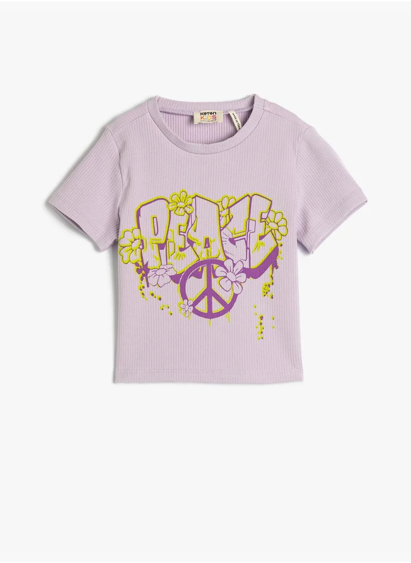 كوتون Crop T-Shirt Graffiti Printed Cotton Short Sleeve Crew Neck