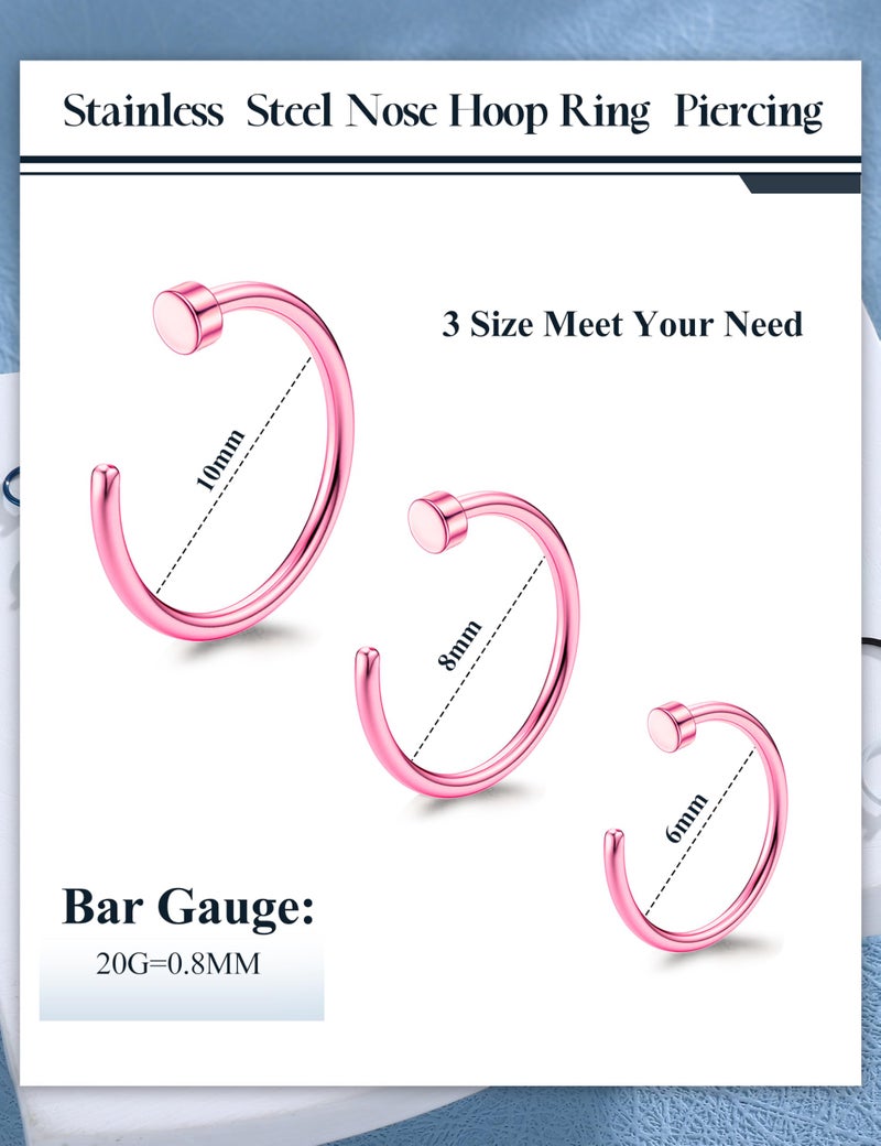 Drperfect 20G 36PCS 316L Stainless Steel Nose Ring Hoop Nose Piercing Jewelry for Women and Men Colored Hoop Nose Ring 6mm 8mm 10mm - Image 2