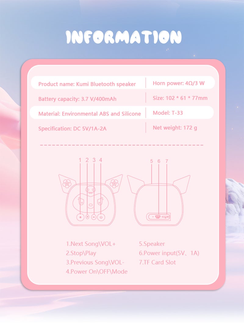 Children Wireless Bluetooth Speaker, Waterproof Mini Portable Outdoor TF Card FM Radio Cartoon Cute Kuromi Gift Speaker,   Children's birthday gift - Image 5