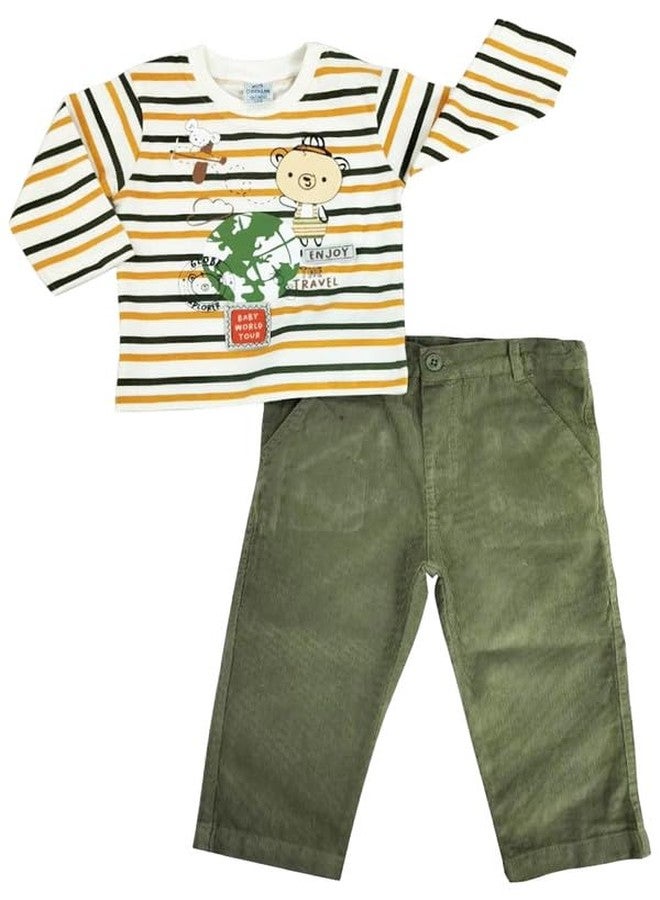 Dollar Junior Tiny Crews Baby Boys Casual T-Shirt Pant Set (KWRN10023_3-6M) Multicolour - Image 1