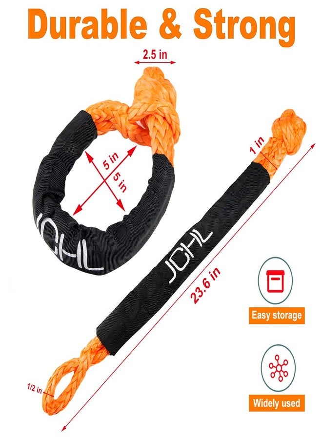 JCHL Soft Shackle Synthetic Road Recovery Rope 2PCS 1/2' X 23 Inch 56000LBS Tow Shackles + Red Recovery Ring for Sailing SUV Off Road Towing ATV Recovery - Image 5