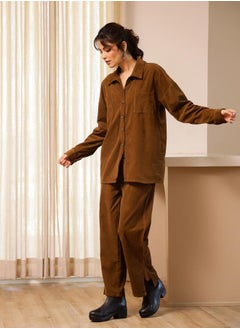 sanskrutihomes Corduroy Long Sleeves Relaxed Fit Shirt and Trousers Co-Ords  - Image 3