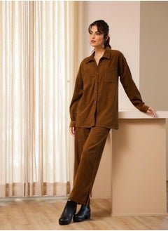 sanskrutihomes Corduroy Long Sleeves Relaxed Fit Shirt and Trousers Co-Ords  - Image 1