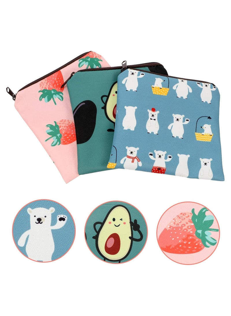 Oasisgalore 3pcs Sanitary Napkin Storage Bags - Cute Cotton Pad Organizer for Girls and Women  - Image 3