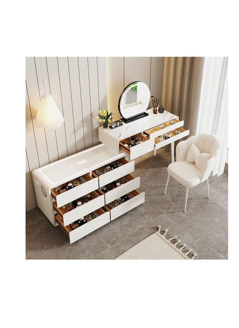 Smart Vanity Dressing Table with LED lighted MakeupMirror and Smart Side Cabinet