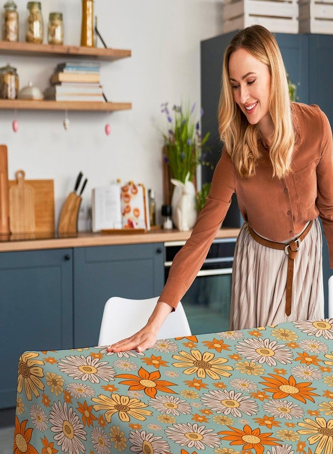 AnyDesign Groovy Daisy Tablecloth 60 x 104 Inch Vintage Boho Floral Table Cloth Washable Retro Hippies Flower Table Cover for 70s Boho Birthday Baby Shower Wedding Party Decor - Image 4