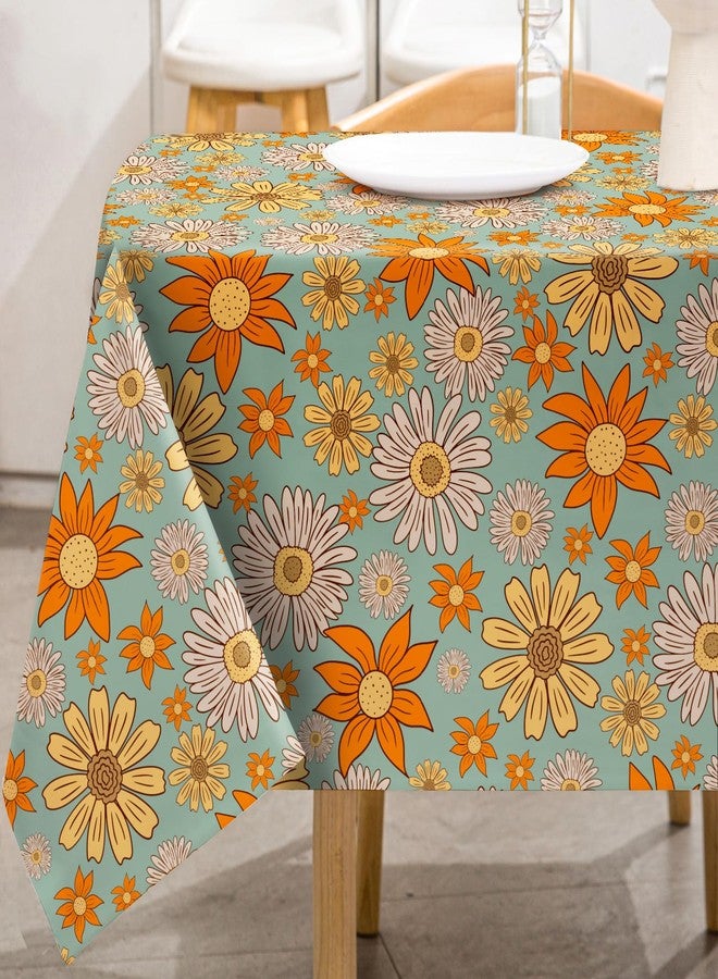 AnyDesign Groovy Daisy Tablecloth 60 x 104 Inch Vintage Boho Floral Table Cloth Washable Retro Hippies Flower Table Cover for 70s Boho Birthday Baby Shower Wedding Party Decor - Image 1