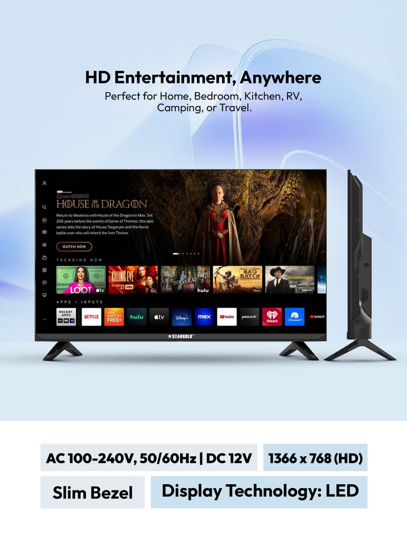 ستارجولد تلفزيون LED مقاس 32 بوصة، جاهز للعرض عالي الدقة، متوافق مع التيار المتردد/المستمر، منفذي HDMI وUSB، VGA، موفر للطاقة، مكبرات صوت مزدوجة بقوة 8 وات، شاشة ملونة حقيقية للمنزل والمكتب - Image 2