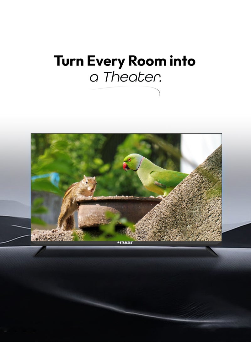 ستارجولد تلفزيون LED مقاس 32 بوصة، جاهز للعرض عالي الدقة، متوافق مع التيار المتردد/المستمر، منفذي HDMI وUSB، VGA، موفر للطاقة، مكبرات صوت مزدوجة بقوة 8 وات، شاشة ملونة حقيقية للمنزل والمكتب - Image 3