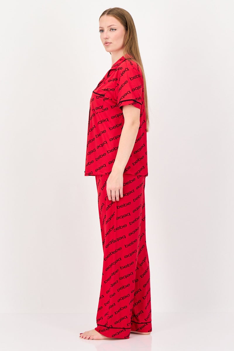 bebe Women 2 Pieces Sleepwear Pyjama Top and Pants Set, Red - Image 4