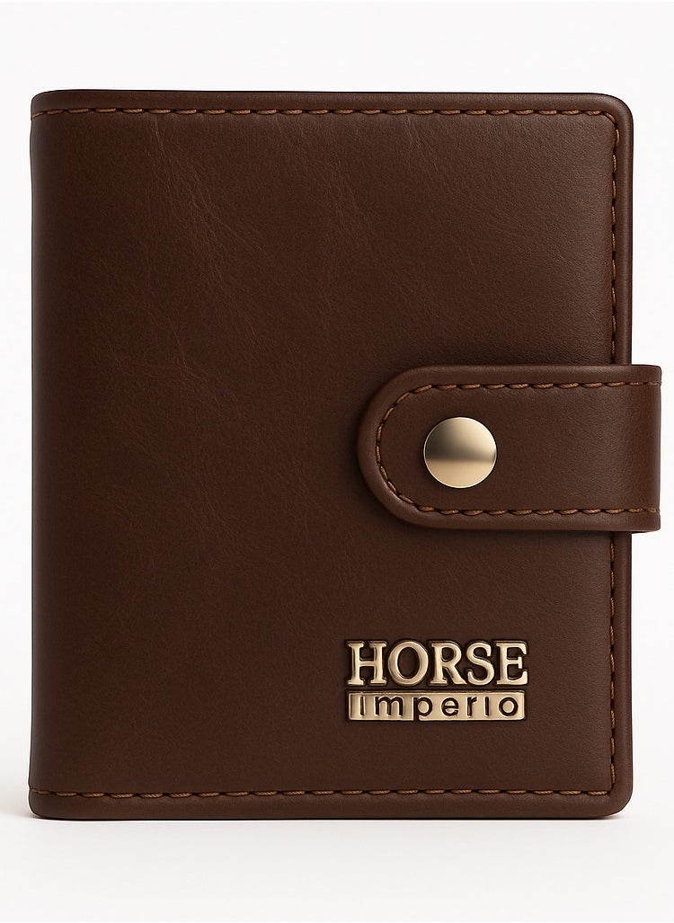 هورس حافظة كروت جلد من Horse Imperial – تصميم صغير بحجم الجيب مع زر إغلاق-بني- 221 